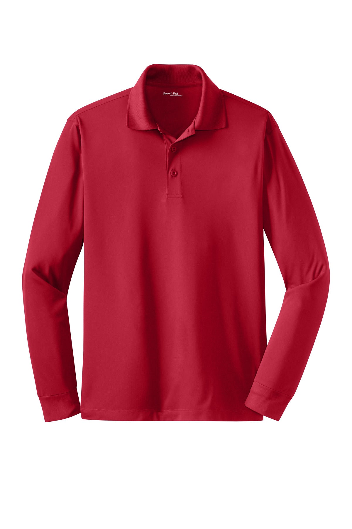 Front View of DeepRed Sport-Tek Long Sleeve Micropique Sport-Wick Polo. ST657
