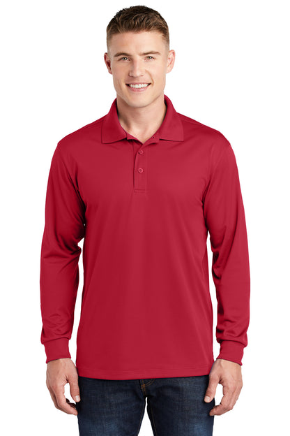 Front View of DeepRed Sport-Tek Long Sleeve Micropique Sport-Wick Polo. ST657