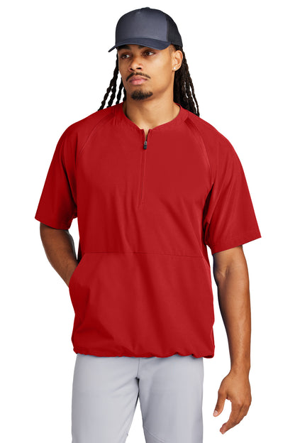 Front View of DeepRed Sport-Tek Repeat 1/2-Zip Short Sleeve Jacket JST489
