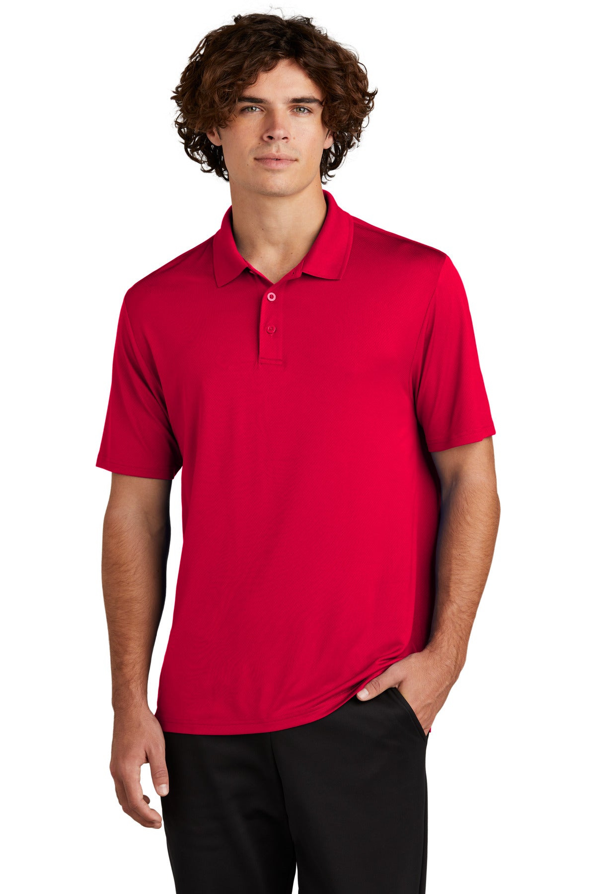 Front View of DeepRed Sport-Tek Sideline Polo ST535