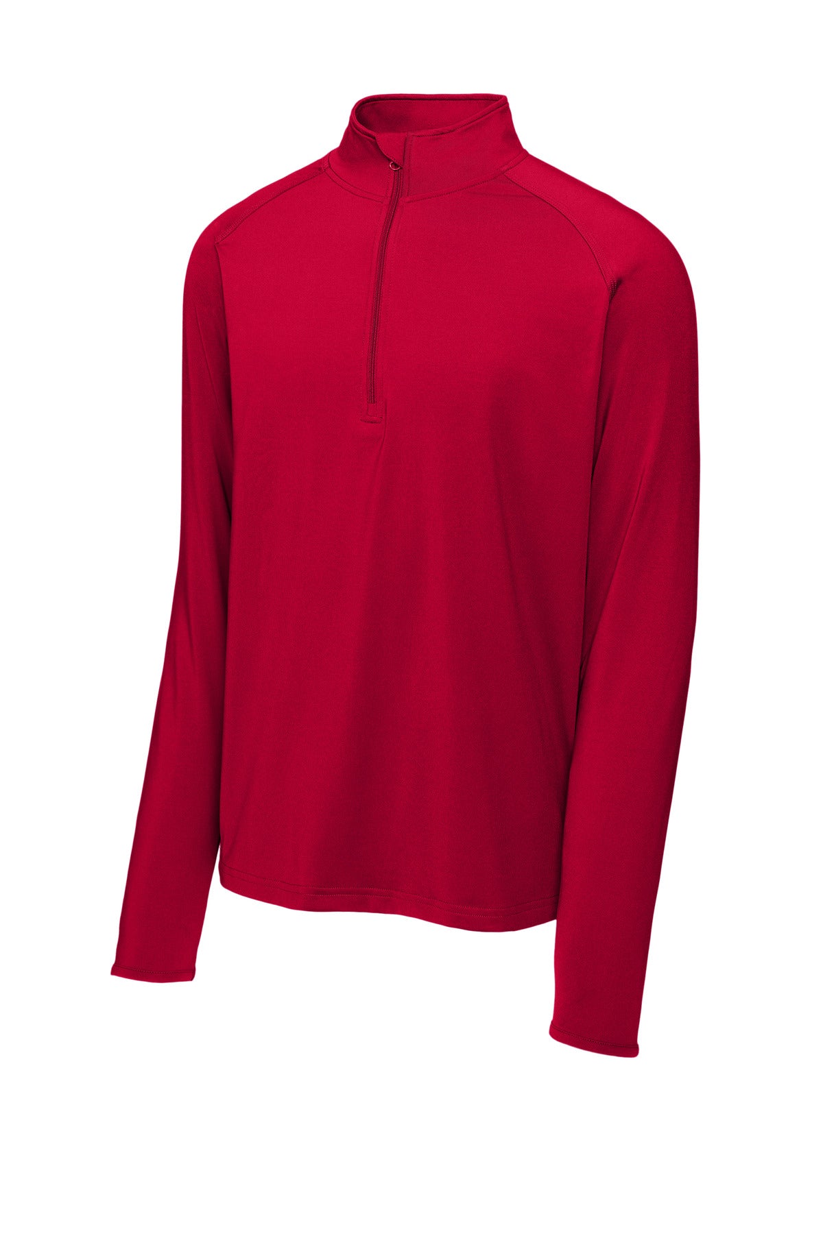 Front View of DeepRed Sport-Tek Sport-Wick Stretch 1/4-Zip Pullover. ST850