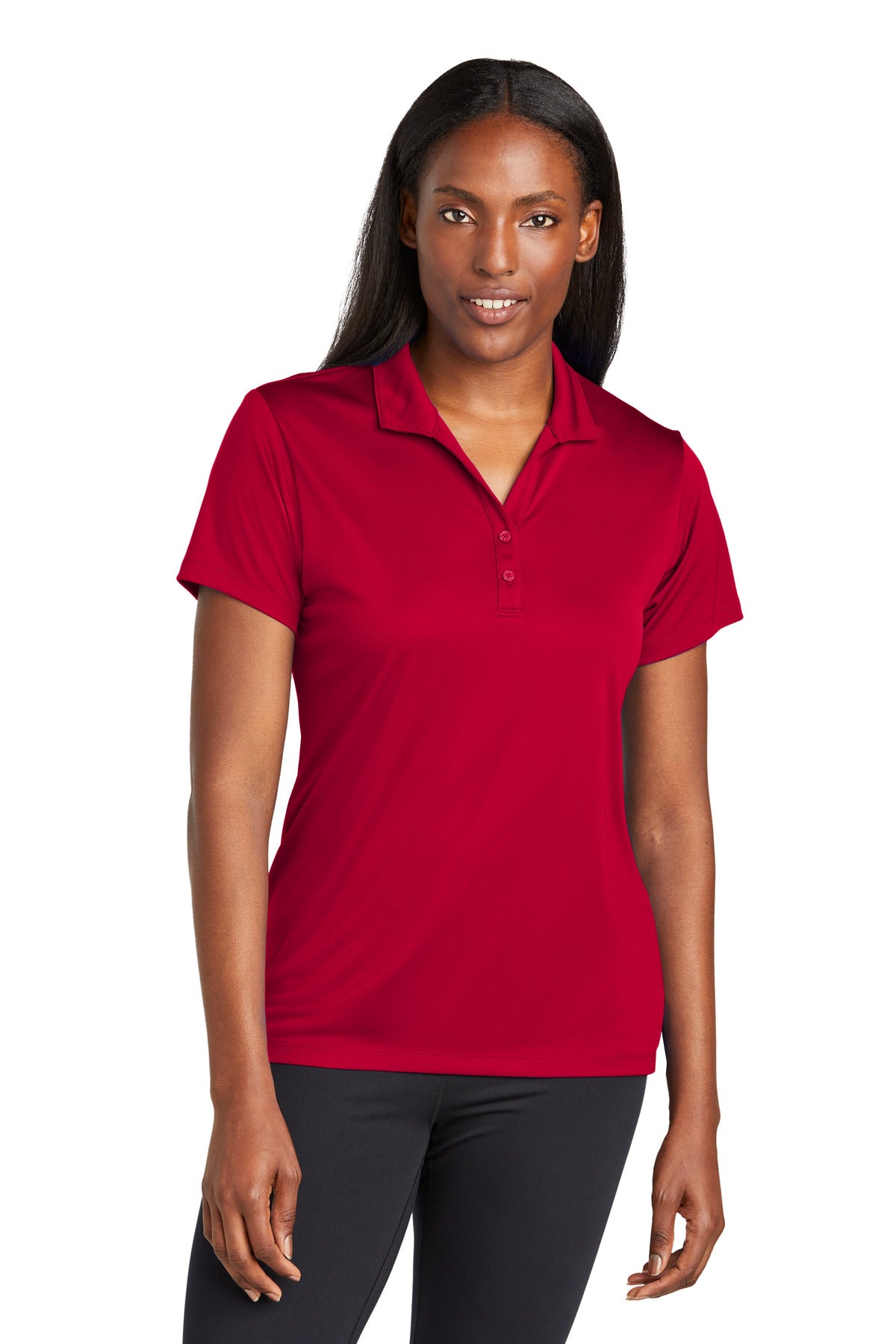 Front View of DeepRed Sport-Tek Women's PosiCharge Re-Compete Polo LST725