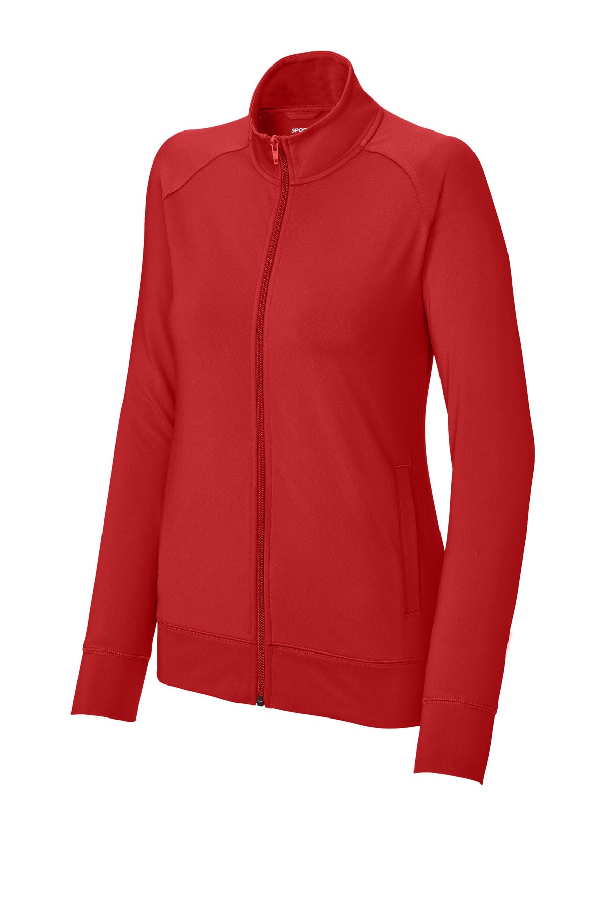 Front View of DeepRed Sport-Tek Women's Sport-Wick Stretch Full-Zip Cadet Jacket LST857