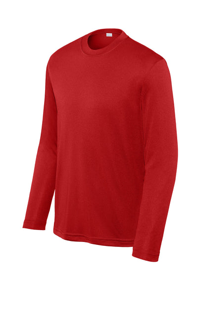 Front View of DeepRed Sport-Tek Youth Long Sleeve PosiCharge Competitor Tee. YST350LS