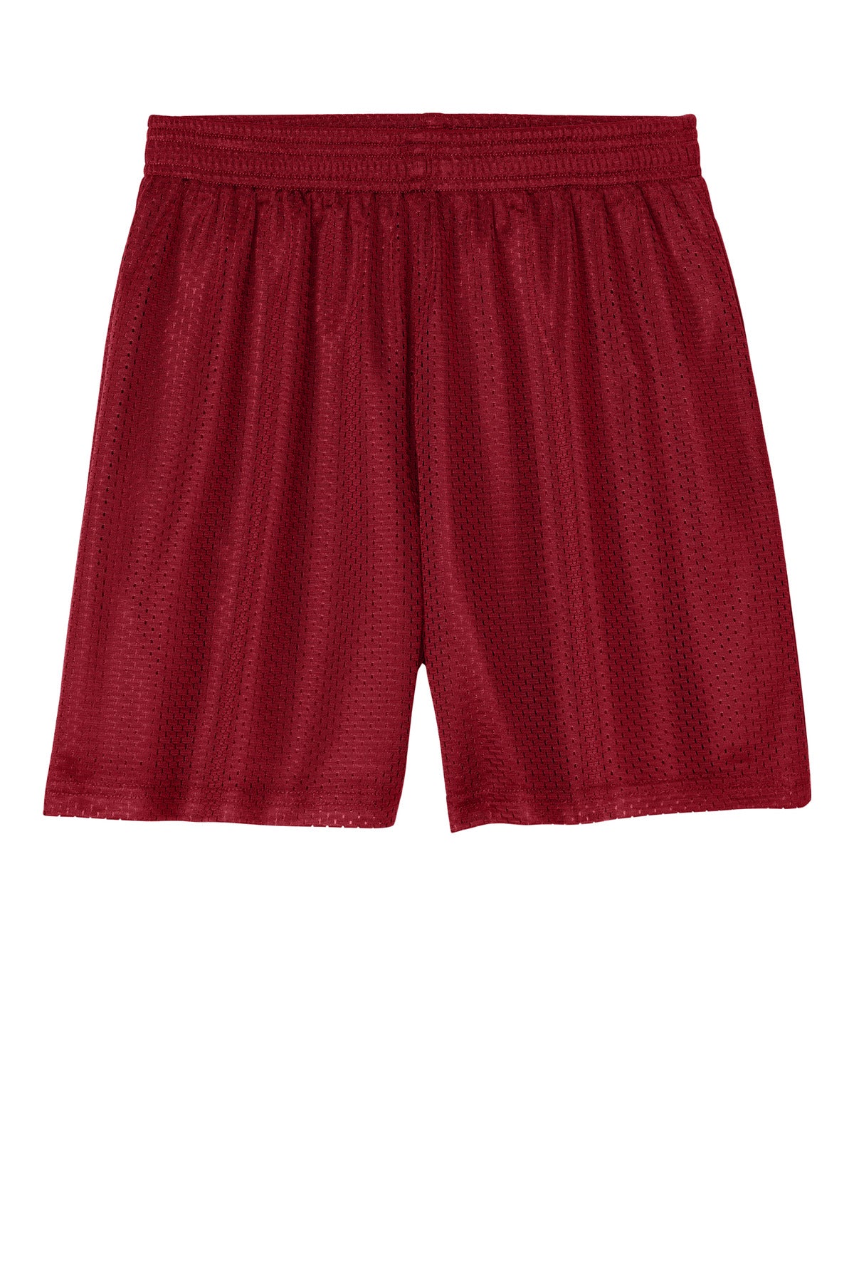 Front View of DeepRed Sport-Tek Youth PosiCharge Mesh 5" Short YST5100