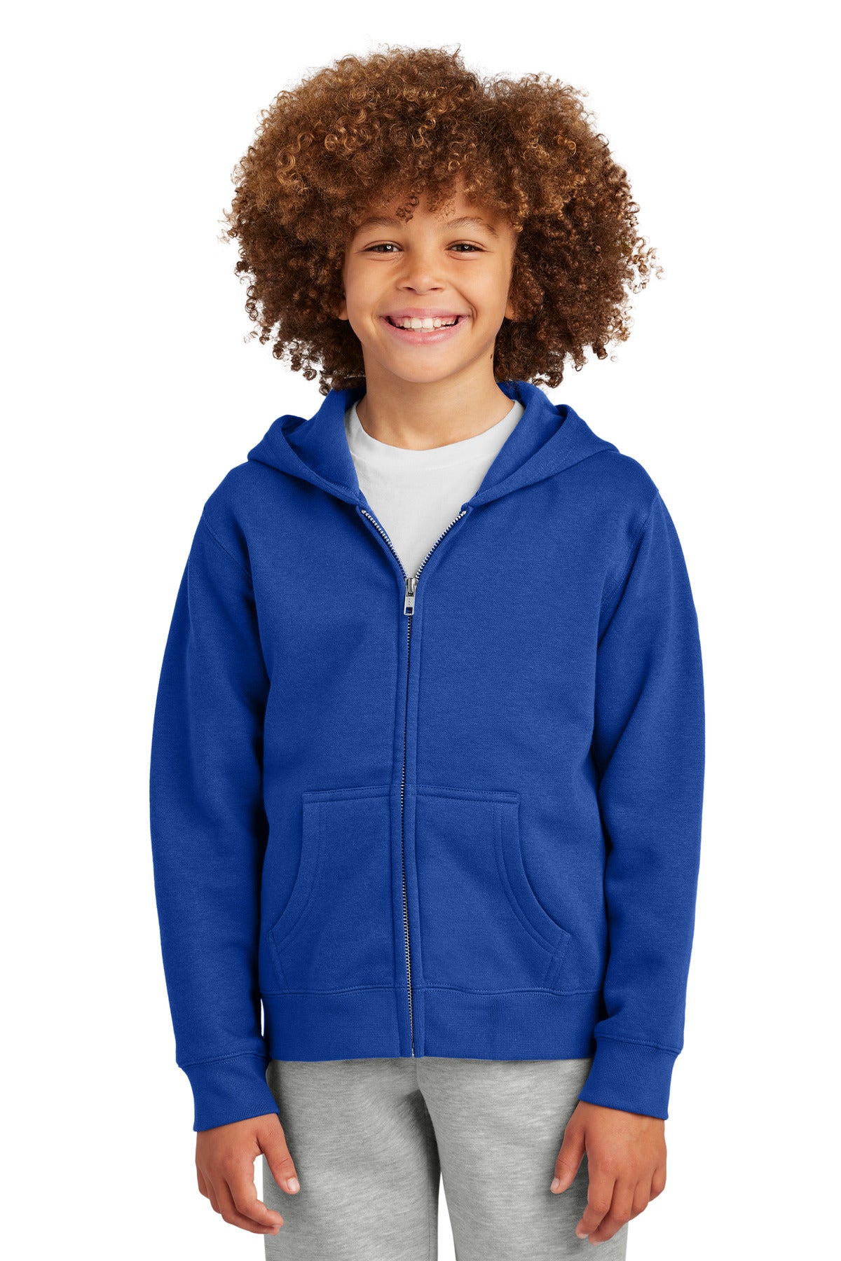 Front View of DeepRoyal District Youth V.I.T. Fleece Full-Zip Hoodie DT6102Y