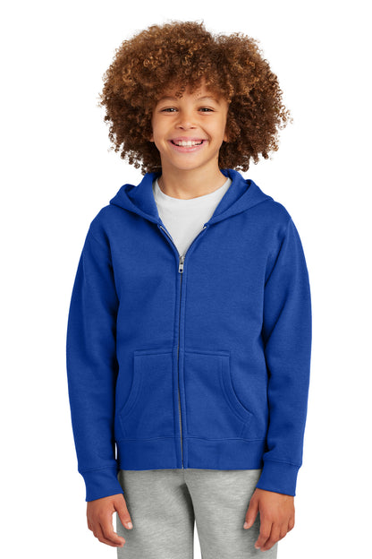Front View of DeepRoyal District Youth V.I.T. Fleece Full-Zip Hoodie DT6102Y