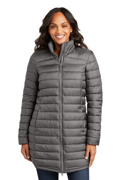 Front View of DeepSmoke Port Authority Women's Horizon Puffy Long Jacket L365