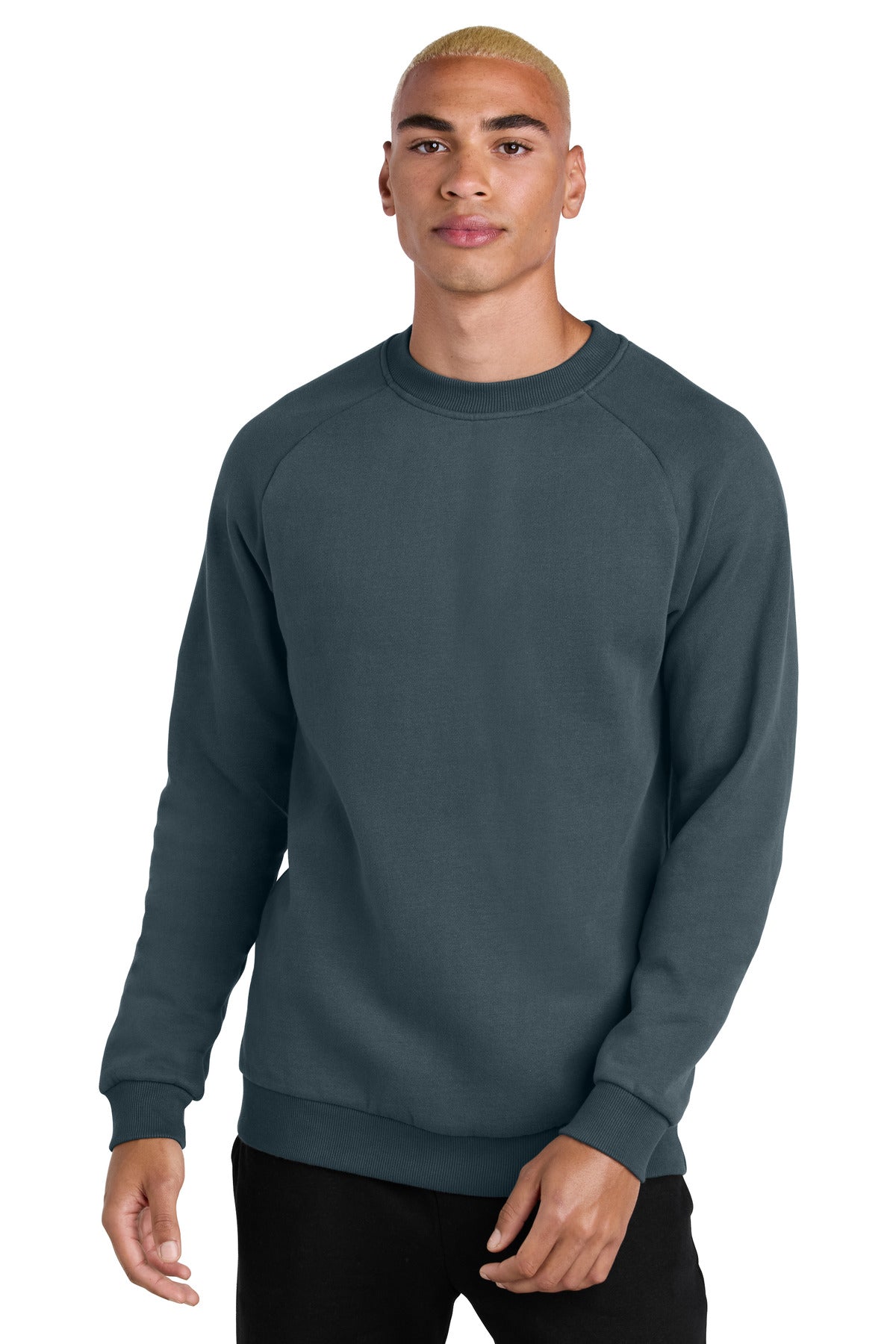 Front View of DeepStlBlu District Cloud Fleece Crew DT7804