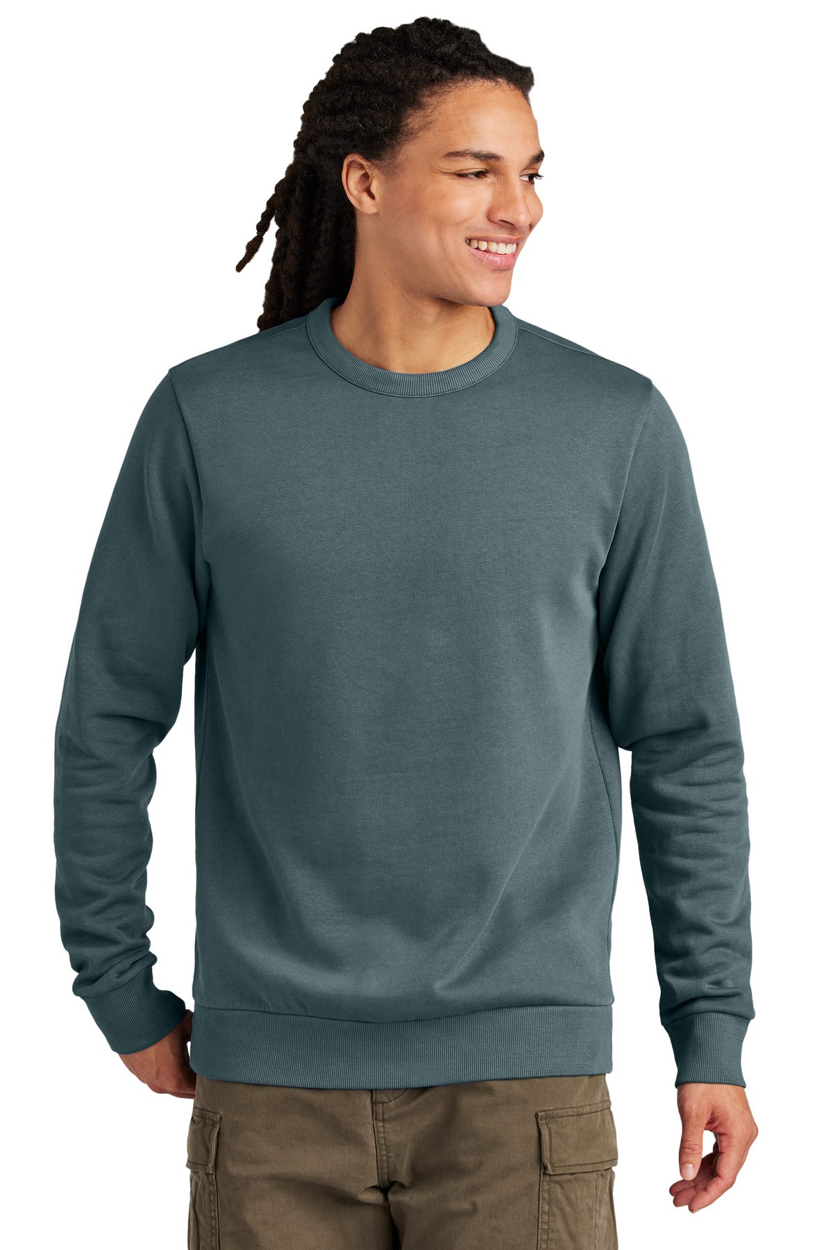 Front View of DeepStlBlu District Wash Fleece Crew DT2204