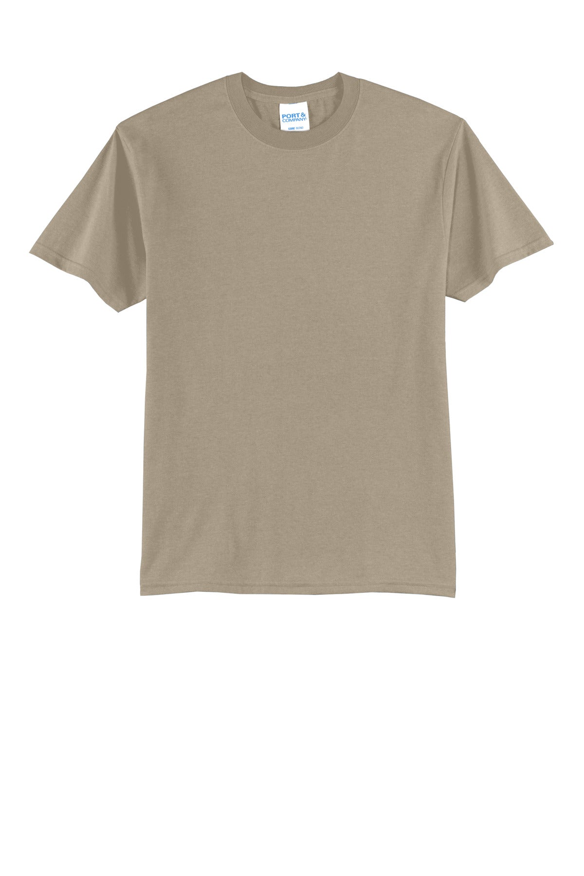 Front View of Desert Sand Port & Company Tall Core Blend Tee. PC55T