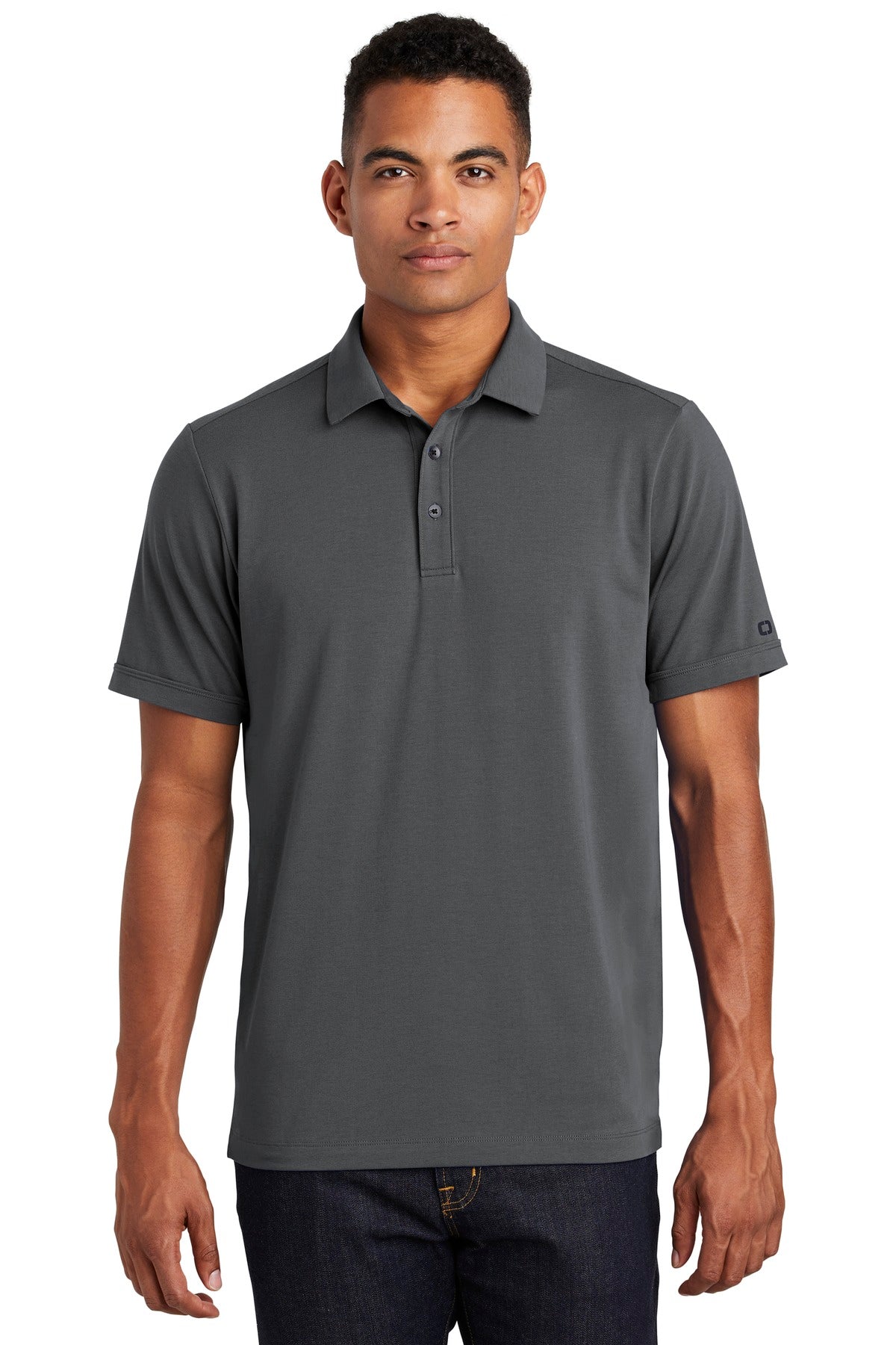 Front View of Diesel Grey OGIO Limit Polo. OG138