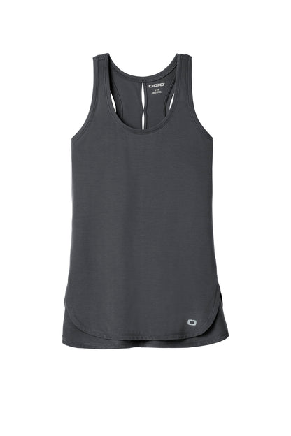 Front View of Diesel Grey OGIO Women's Luuma Tank. LOG801