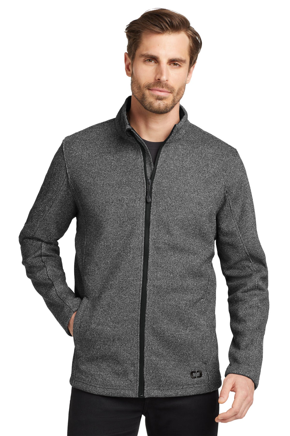 Front View of Diesel Gry Hth OGIO Grit Fleece Jacket. OG727