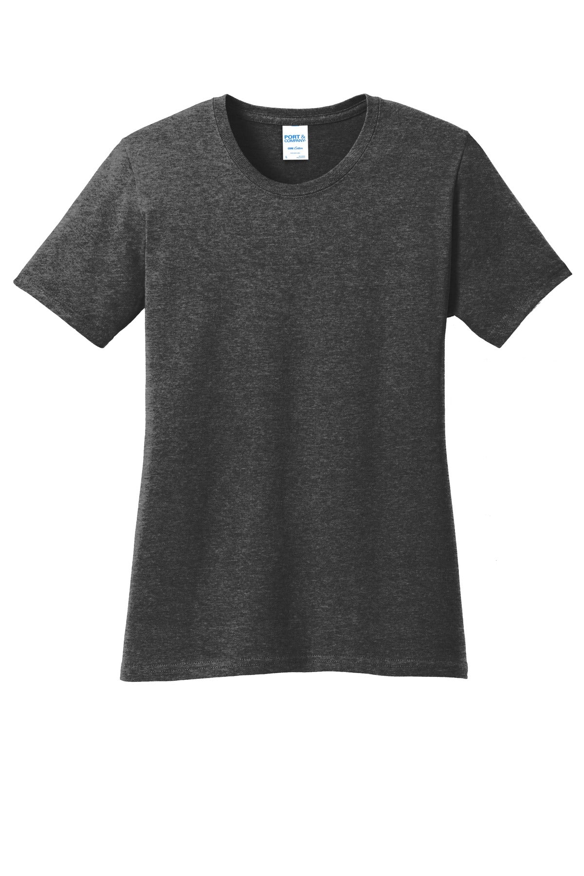 Front View of Dk Hthr Grey Port & Company Women's Core Cotton Tee. LPC54