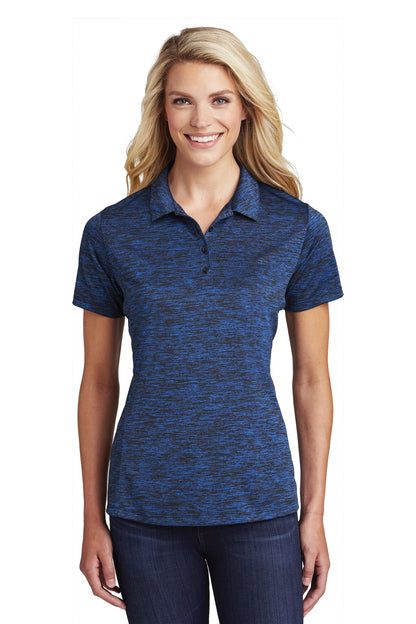 Front View of Dk Royal-Blk E Sport-Tek Women's PosiCharge Electric Heather Polo. LST590