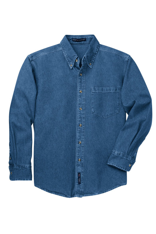 Front View of DkBlueStnwshd Port Authority Heavyweight Denim Shirt. S100
