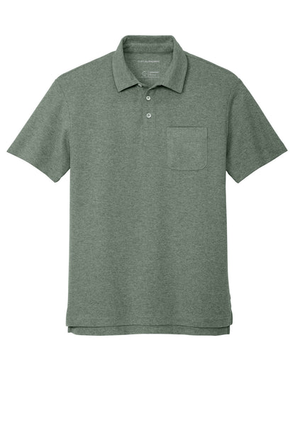Front View of DkGreenHt Port Authority C-FREE Cotton Blend Pique Pocket Polo K868