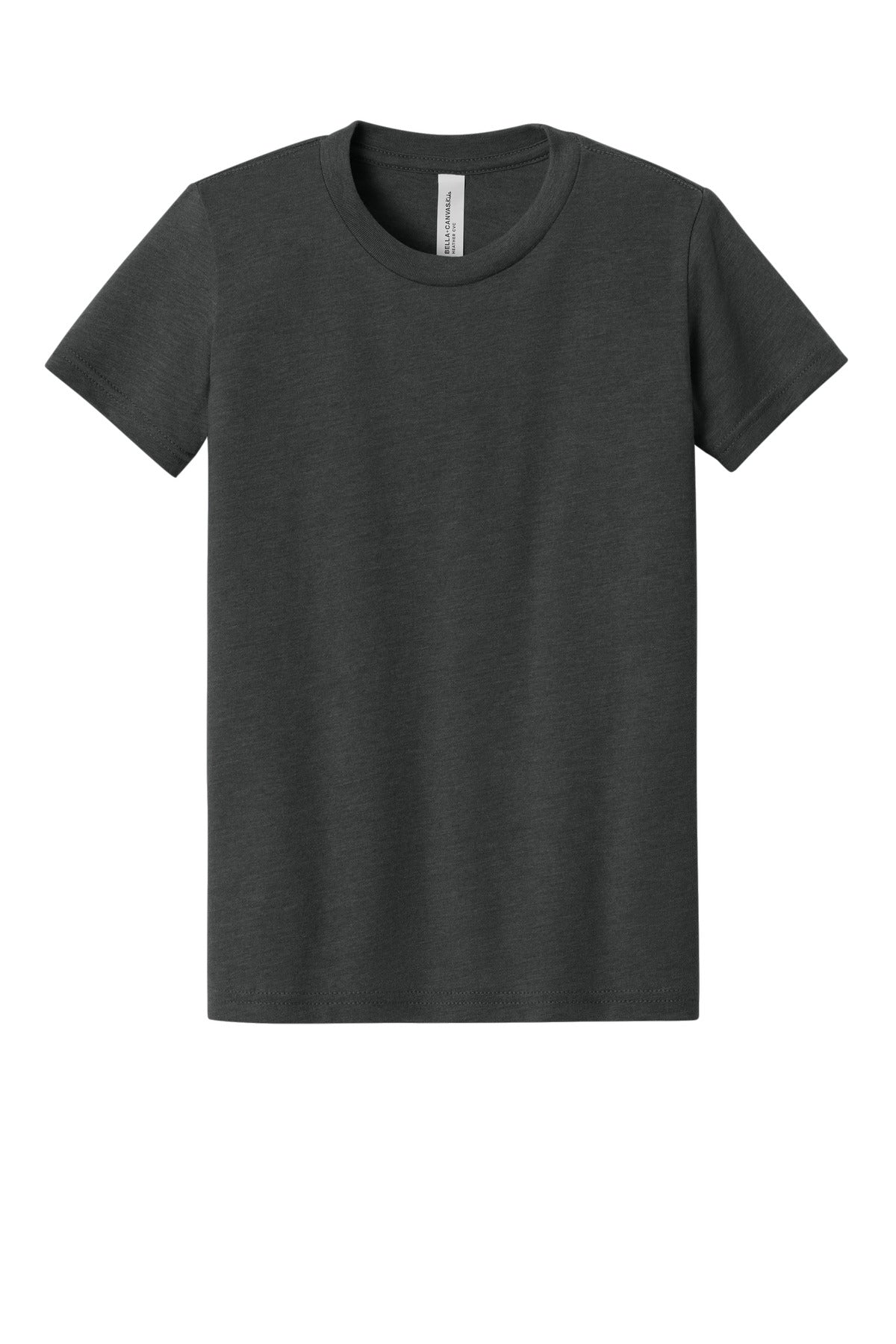 Front View of DkGyHthr BELLA+CANVAS Youth Heather CVC Tee BC3001YCVC