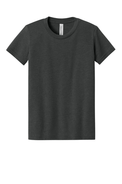 Front View of DkGyHthr BELLA+CANVAS Youth Heather CVC Tee BC3001YCVC