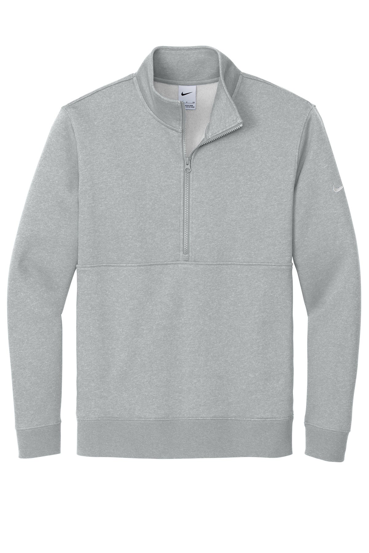 Front View of DkGyHthr Nike Club Fleece Sleeve Swoosh 1/2-Zip NKDX6718