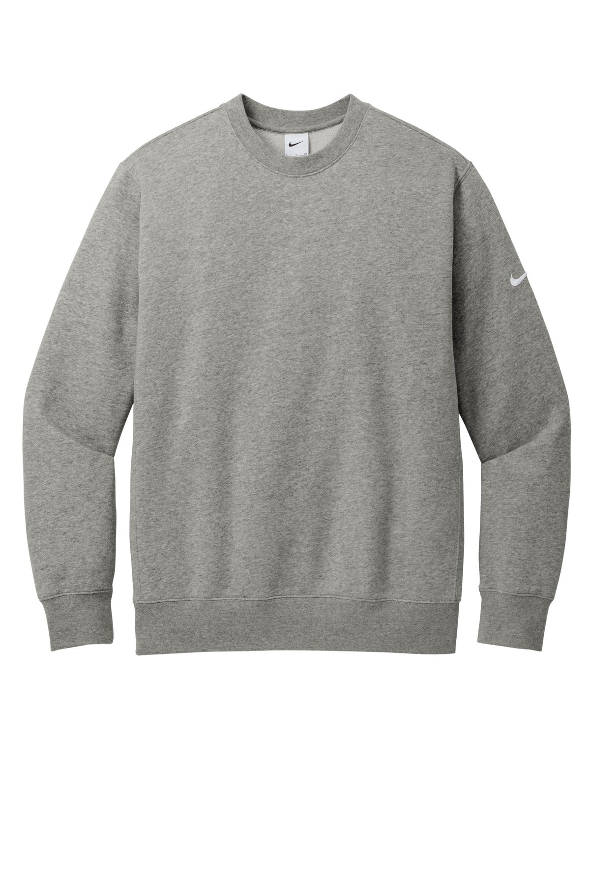 Front View of DkGyHthr Nike Club Fleece Sleeve Swoosh Crew NKFD9863
