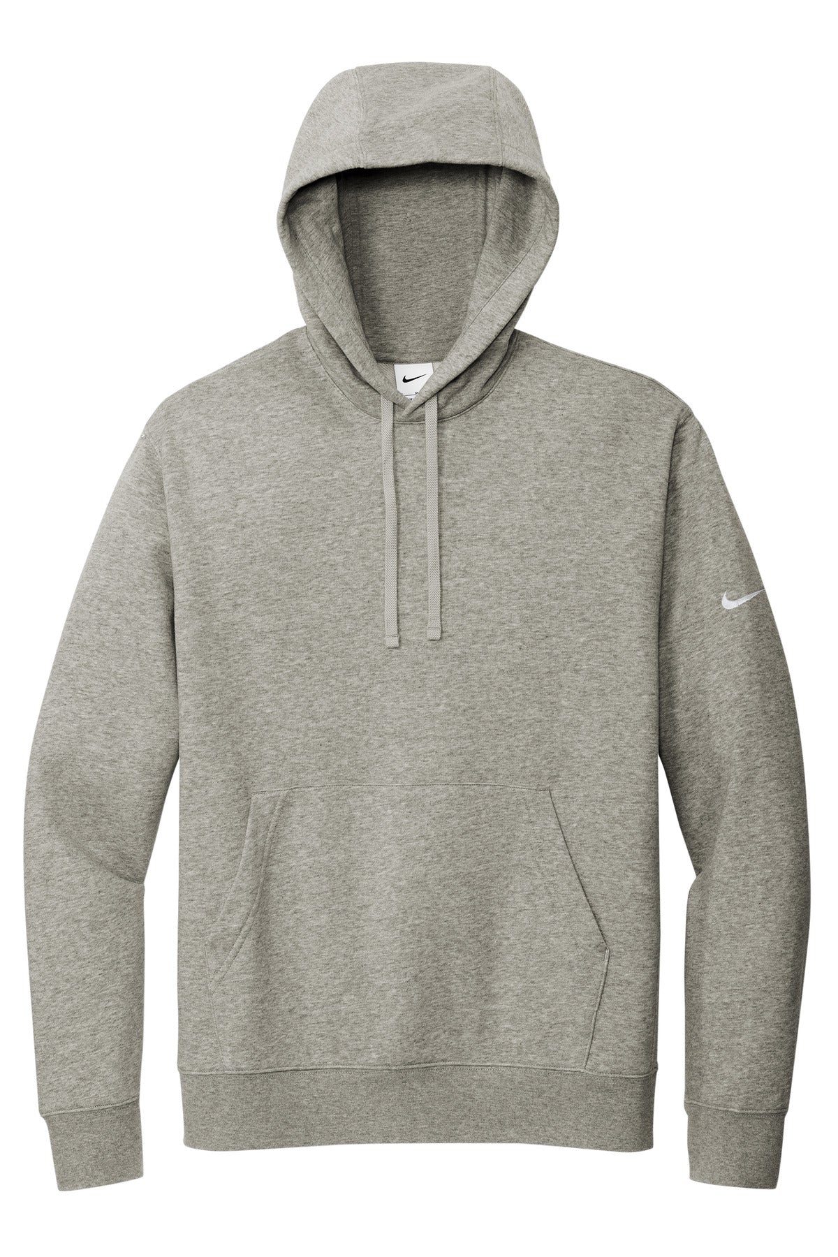 Front View of DkGyHthr Nike Club Fleece Sleeve Swoosh Pullover Hoodie NKDR1499