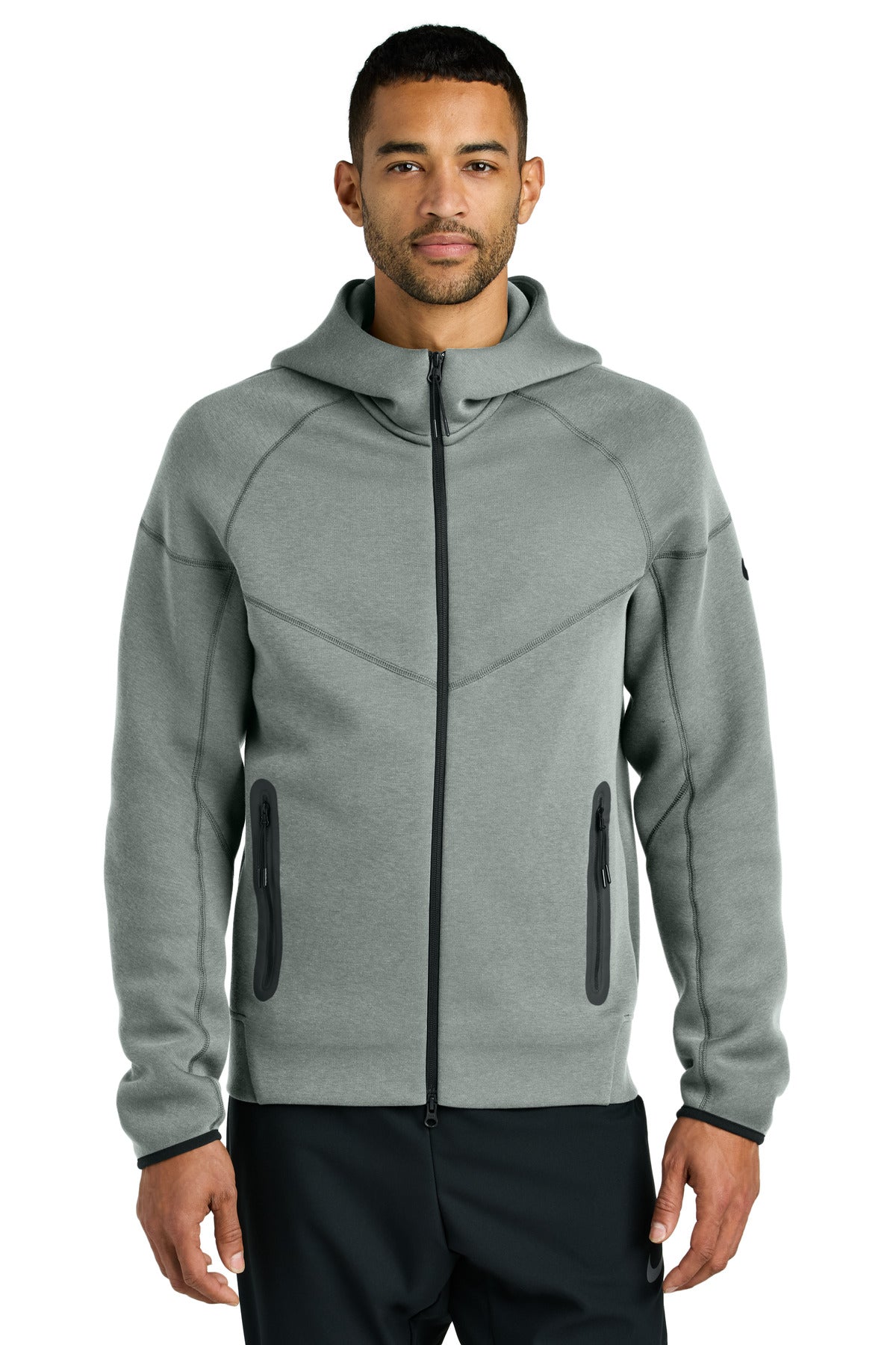 Front View of DkGyHthr Nike Tech Fleece Full-Zip Hoodie NKFQ4762