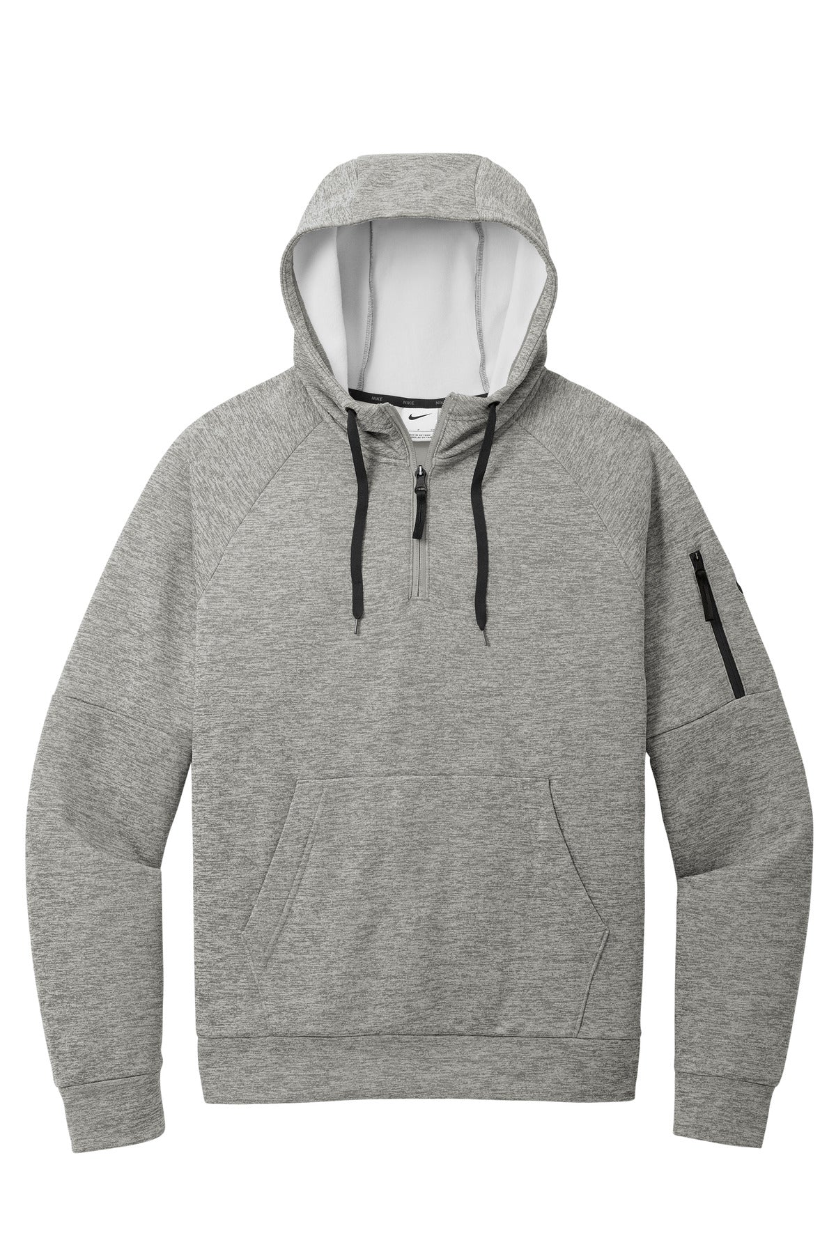 Front View of DkGyHthr Nike Therma-FIT Pocket 1/4-Zip Fleece Hoodie NKFD9742