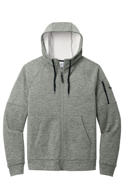 Front View of DkGyHthr Nike Therma-FIT Pocket Full-Zip Fleece Hoodie NKFD9859