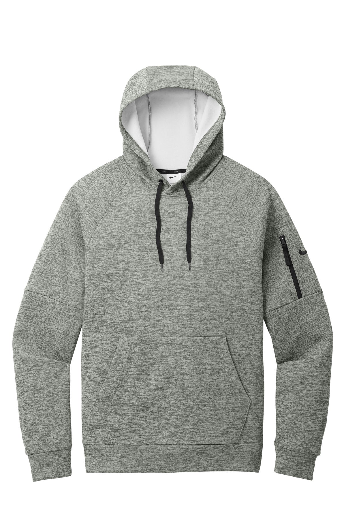 Front View of DkGyHthr Nike Therma-FIT Pocket Pullover Fleece Hoodie NKFD9735