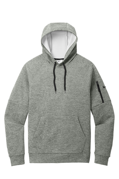 Front View of DkGyHthr Nike Therma-FIT Pocket Pullover Fleece Hoodie NKFD9735