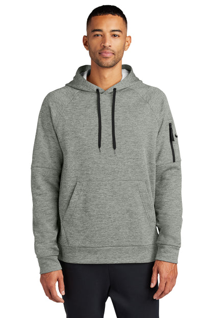 Front View of DkGyHthr Nike Therma-FIT Pocket Pullover Fleece Hoodie NKFD9735