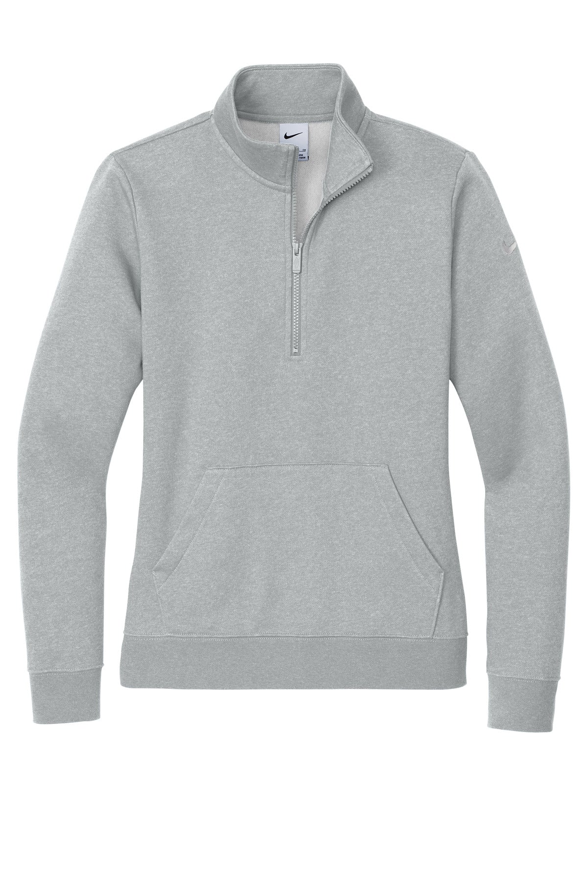 Front View of DkGyHthr Nike Women's Club Fleece Sleeve Swoosh 1/2-Zip NKDX6720