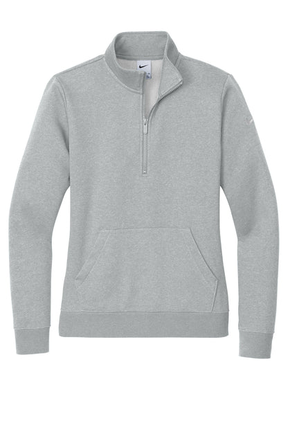 Front View of DkGyHthr Nike Women's Club Fleece Sleeve Swoosh 1/2-Zip NKDX6720