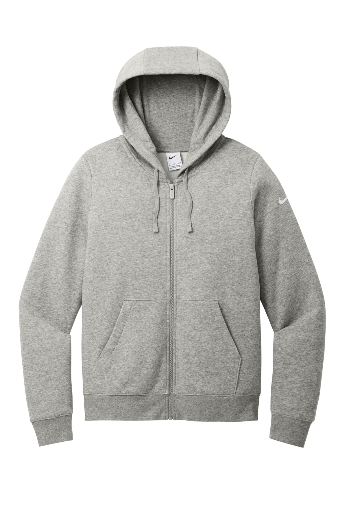 Front View of DkGyHthr Nike Women's Club Fleece Sleeve Swoosh Full-Zip Hoodie NKFD9890