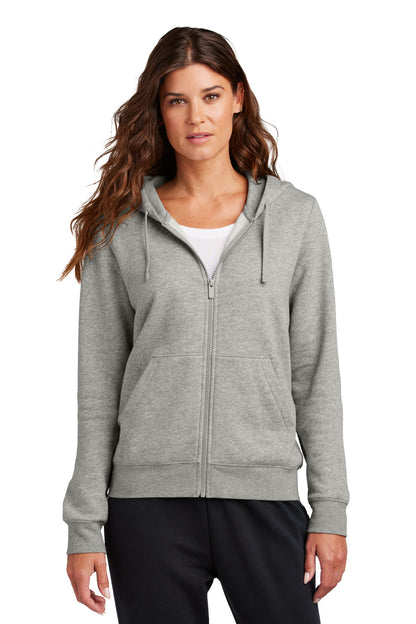 Front View of DkGyHthr Nike Women's Club Fleece Sleeve Swoosh Full-Zip Hoodie NKFD9890