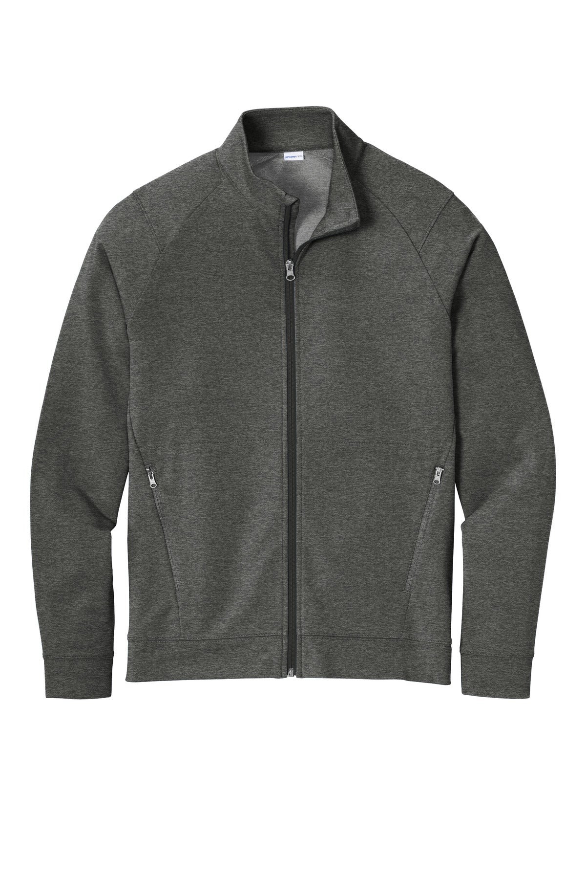 Front View of DkGyHthr Sport-Tek Sport-Wick Flex Fleece Full-Zip. ST560