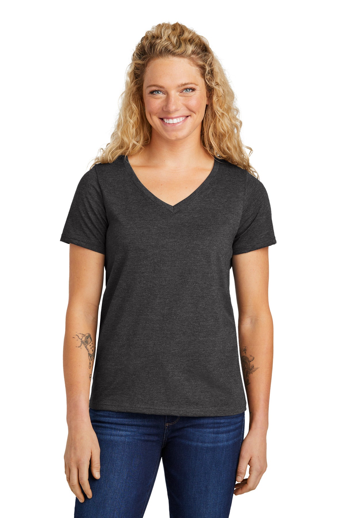 Front View of DkHtGry Volunteer Knitwear Women's Daily V-Neck Tee LVL45V