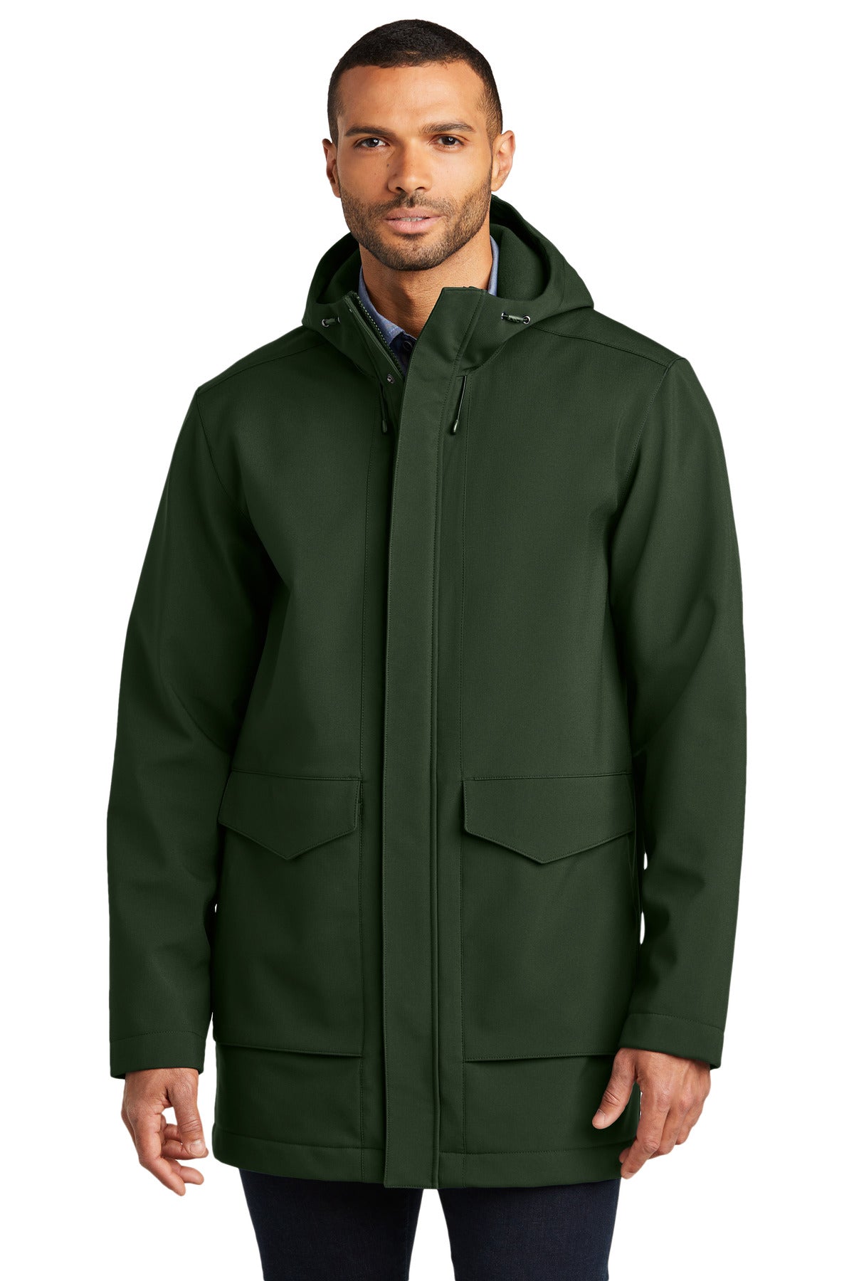 Front View of DkOliveGrn Port Authority Collective Outer Soft Shell Parka J919
