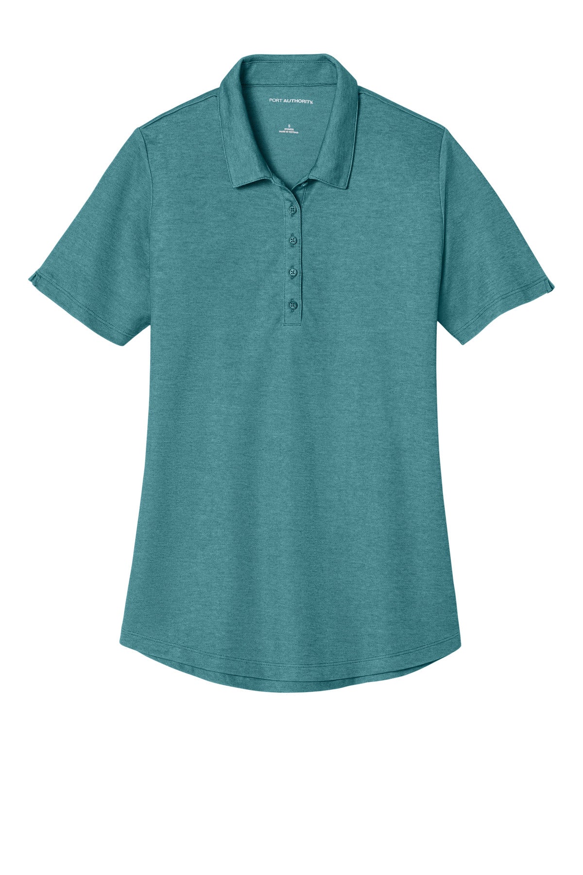 Front View of DkTealHthr Port Authority Women's Fine Pique Blend Polo LK830