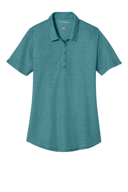 Front View of DkTealHthr Port Authority Women's Fine Pique Blend Polo LK830