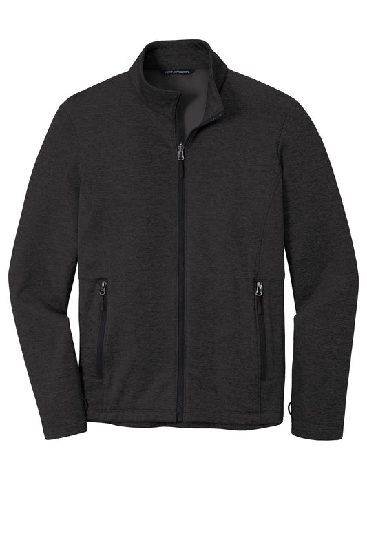 Front View of Dp Black Hthr Port Authority Collective Striated Fleece Jacket. F905