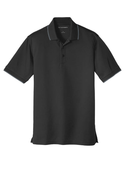 Front View of Dp Black/Graph Port Authority Dry Zone UV Micro-Mesh Tipped Polo. K111