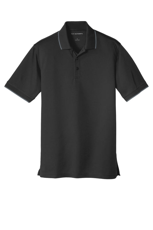 Front View of Dp Black/Graph Port Authority Dry Zone UV Micro-Mesh Tipped Polo. K111