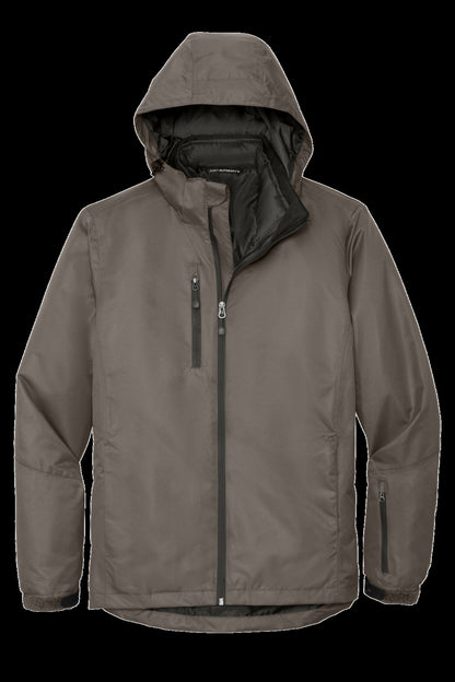 Front View of Dp Smoke/Charc Port Authority Vortex Waterproof 3-in-1 Jacket. J332