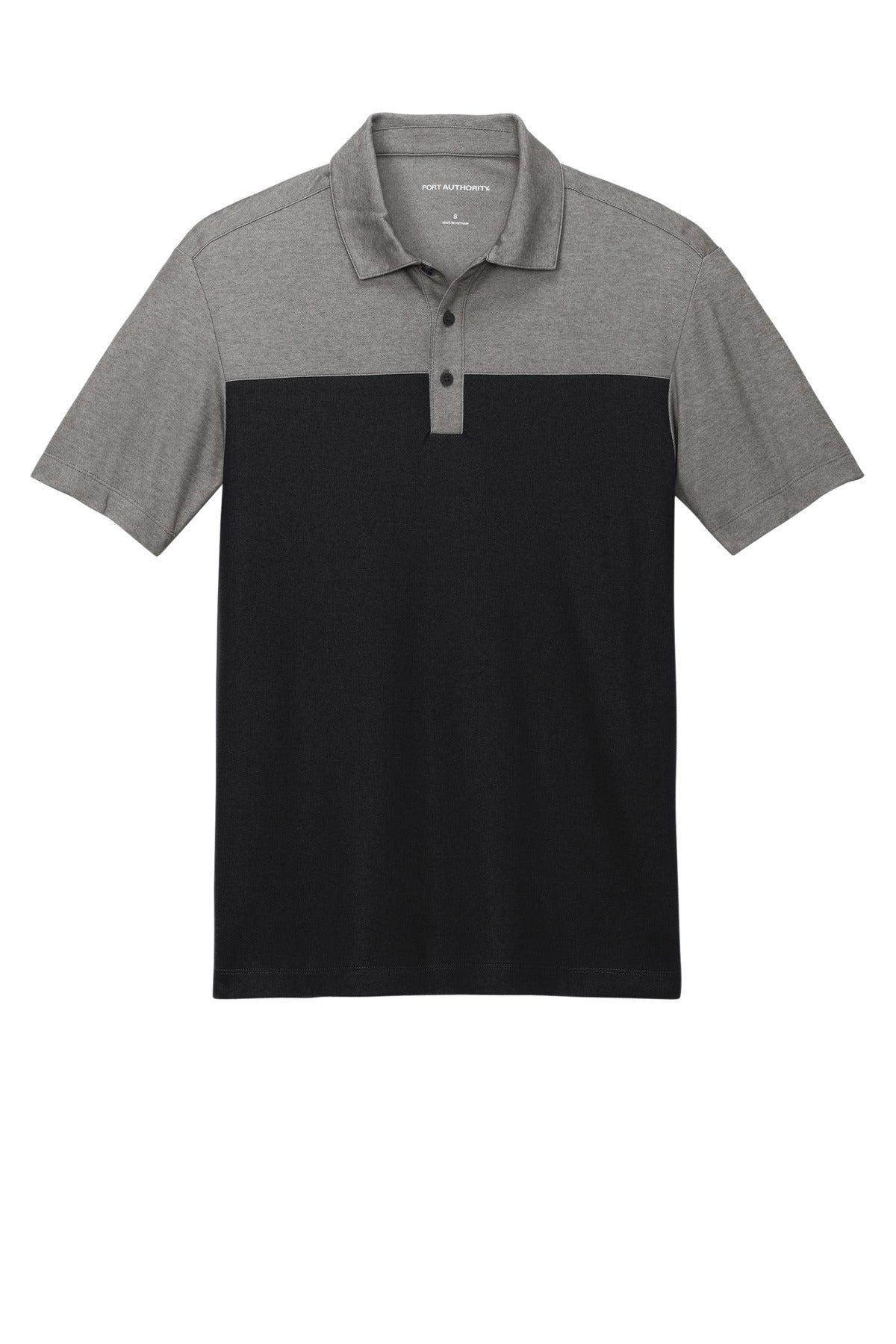 Front View of DpBk/ChrHt Port Authority Fine Pique Blend Blocked Polo K831