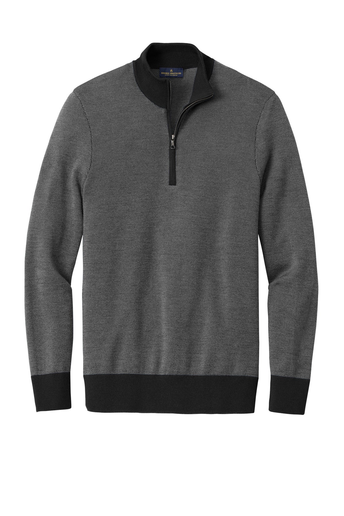 Front View of DpBk/ShdGy Brooks Brothers Washable Merino Birdseye 1/4-Zip Sweater BB18412