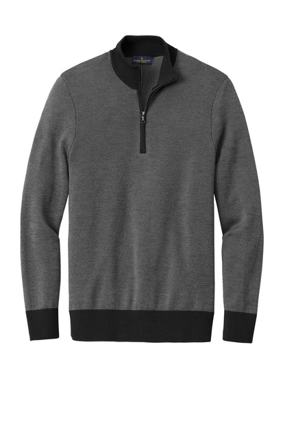 Front View of DpBk/ShdGy Brooks Brothers Washable Merino Birdseye 1/4-Zip Sweater BB18412
