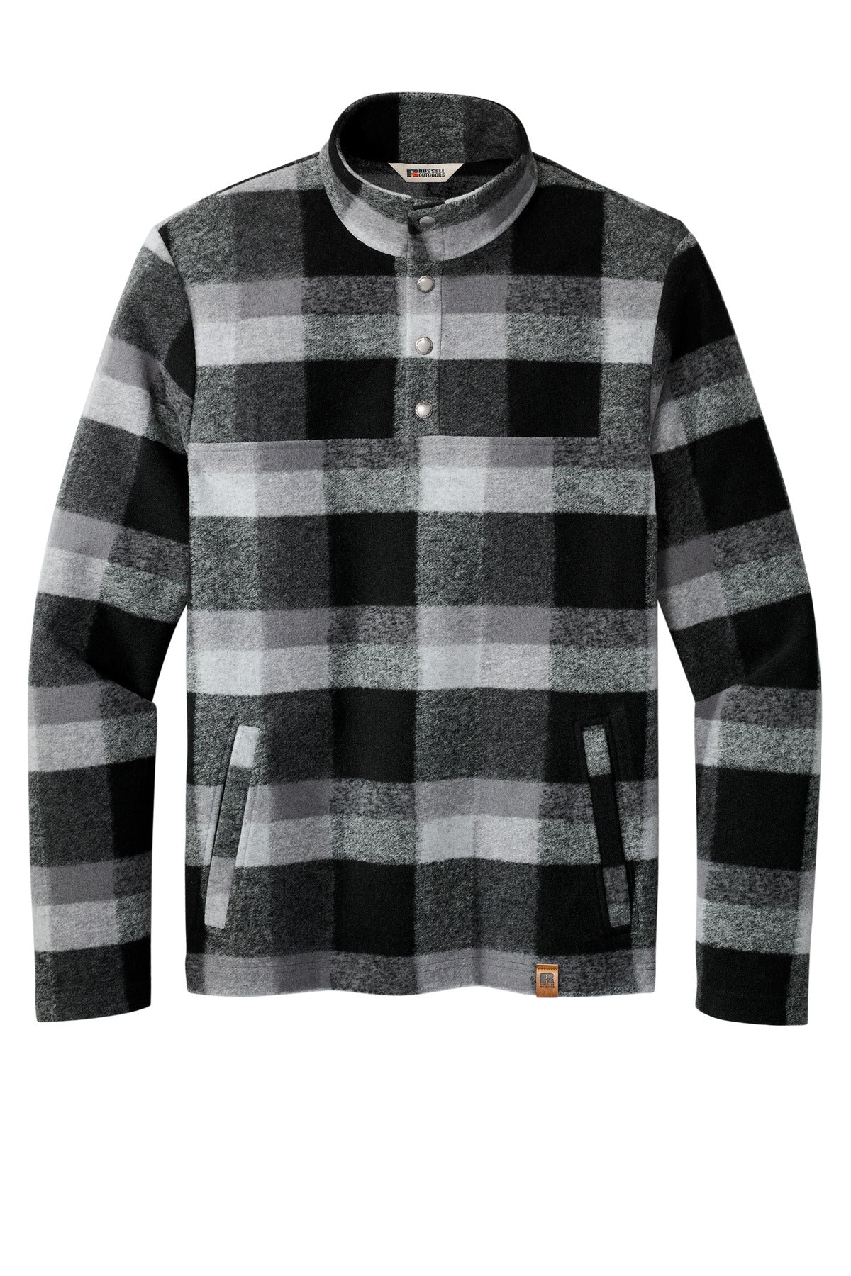 Front View of DpBlkPlaid Russell Outdoors Basin Snap Pullover RU551 RU551